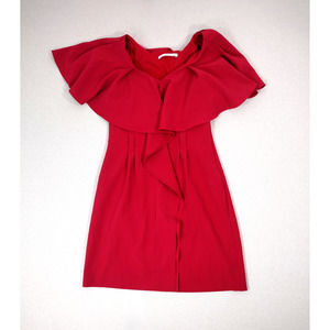 Black Halo Dress Womens Size 6 Red Ruffle Neckline Sheath Chic Mini Dress